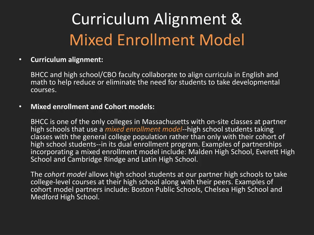 curriculum alignment mixed enrollment model