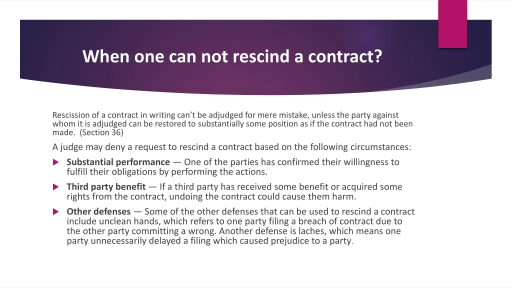 when one can not rescind a contract