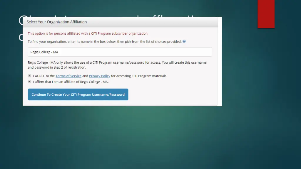 check i agree and affirm then click continue