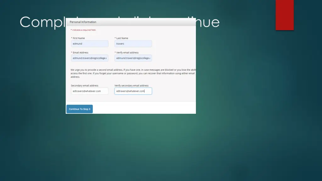 complete and click continue