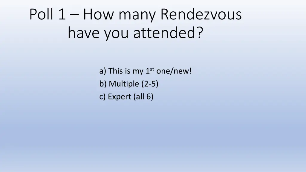 poll 1 how many rendezvous have you attended