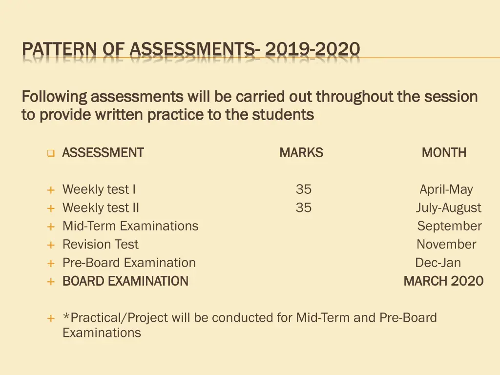 pattern of assessments 2019 2020