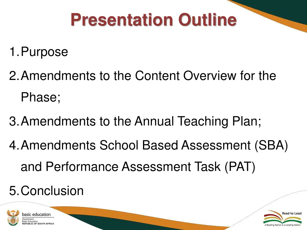 presentation outline