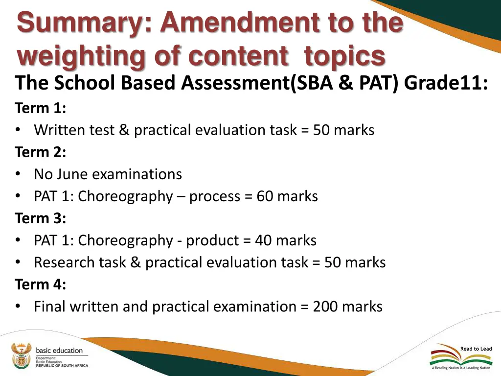 summary amendment to the weighting of content 1