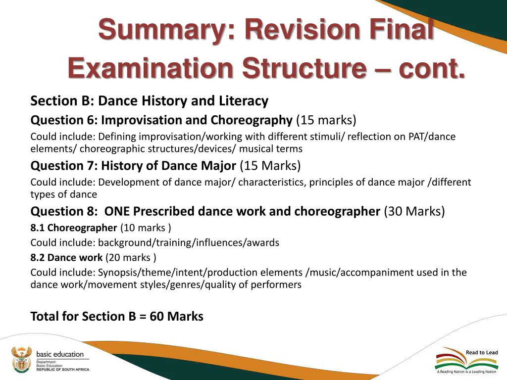 summary revision final examination structure cont