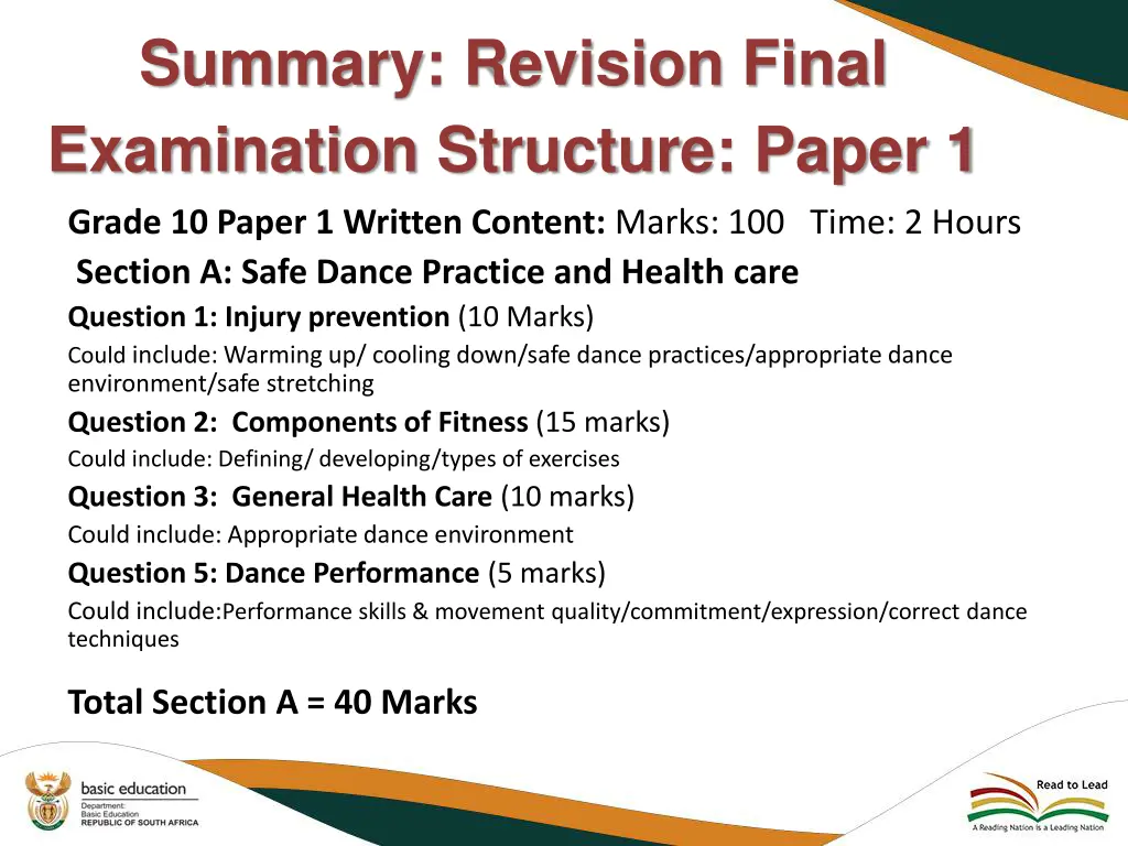 summary revision final examination structure