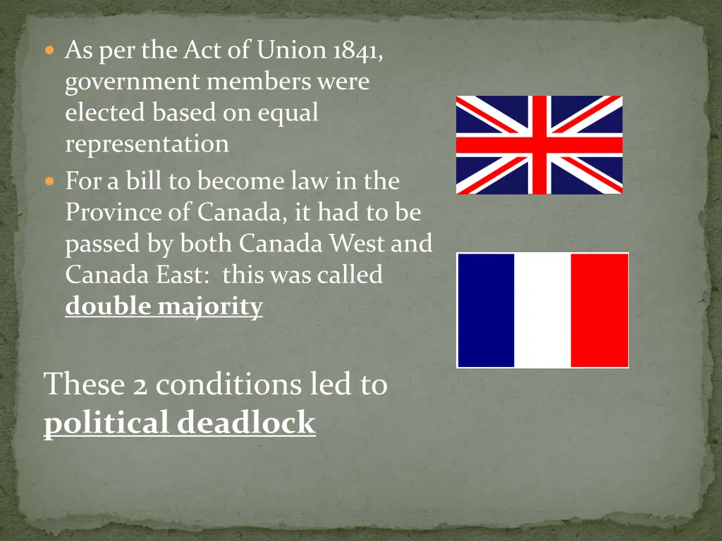 as per the act of union 1841 government members