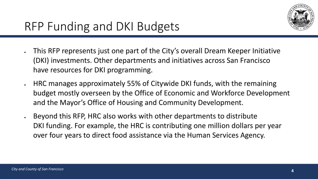 rfp funding and dki budgets
