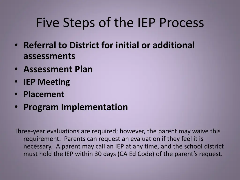 five steps of the iep process