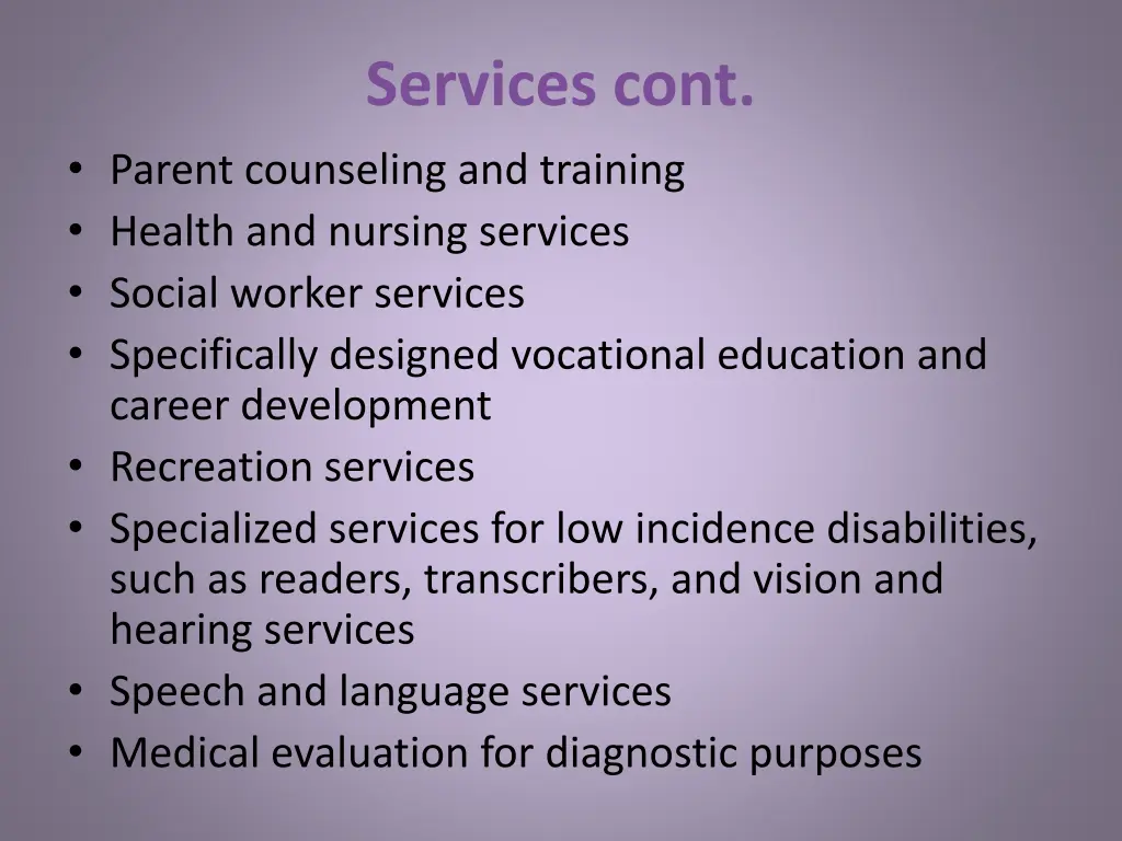 services cont