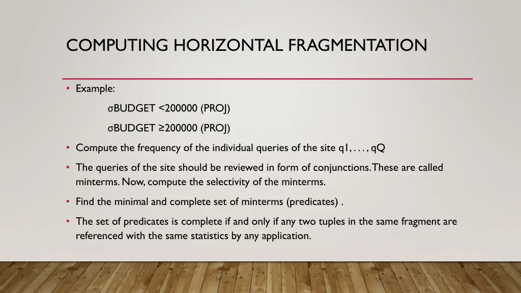 computing horizontal fragmentation