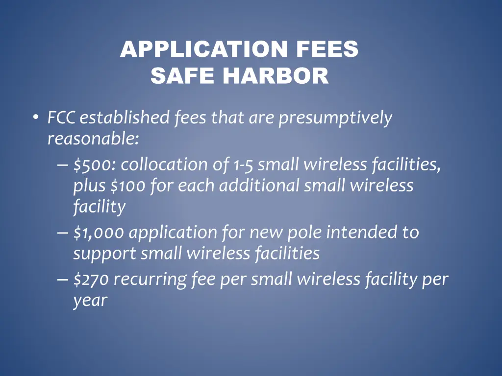 application fees safe harbor
