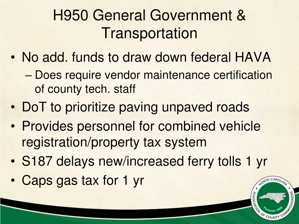 h950 general government transportation