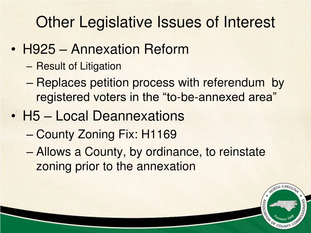 other legislative issues of interest