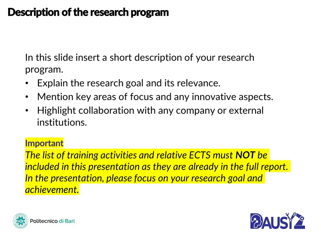 description of the research program description