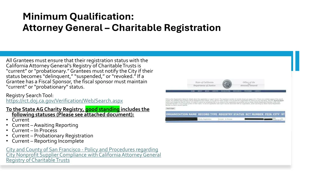 minimum qualification attorney general charitable