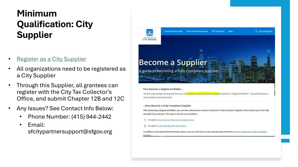 minimum qualification city supplier