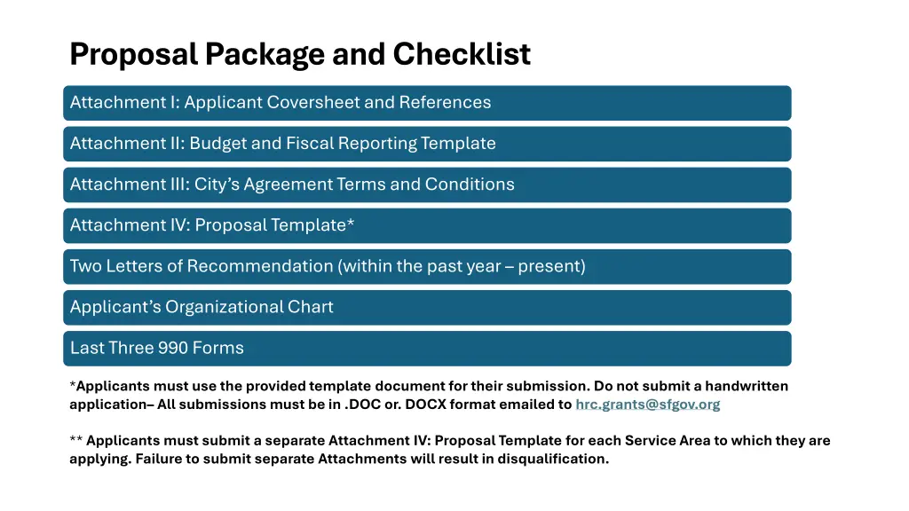 proposal package and checklist