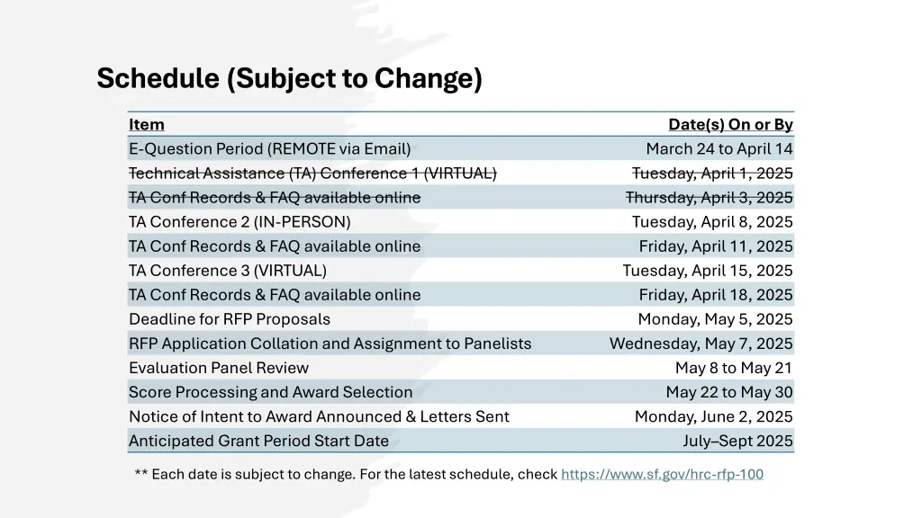 schedule subject to change