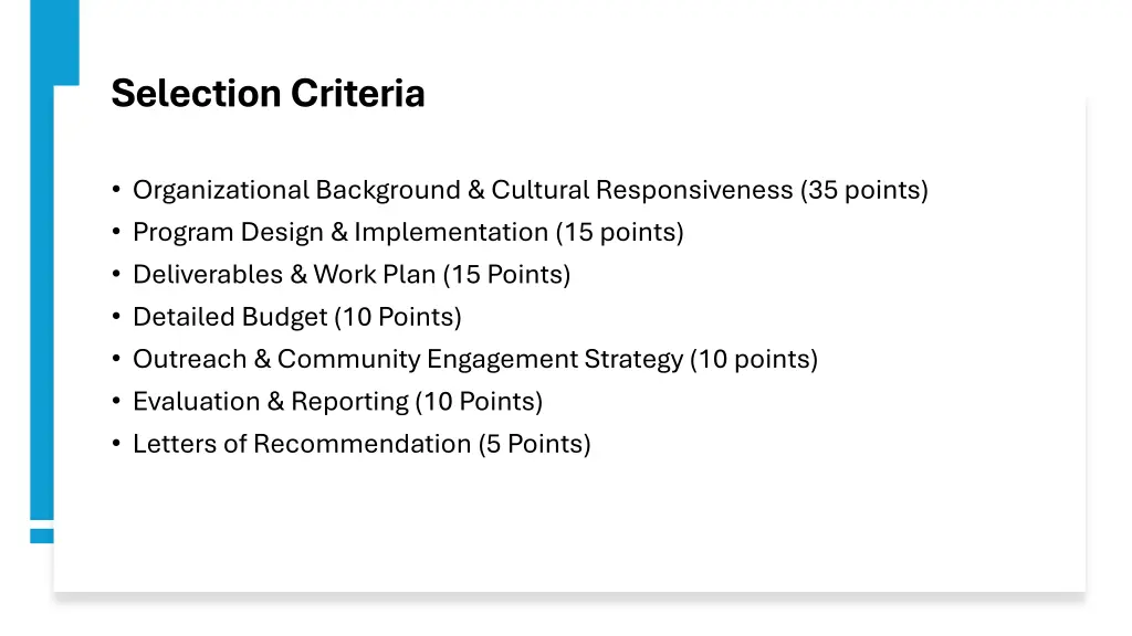 selection criteria