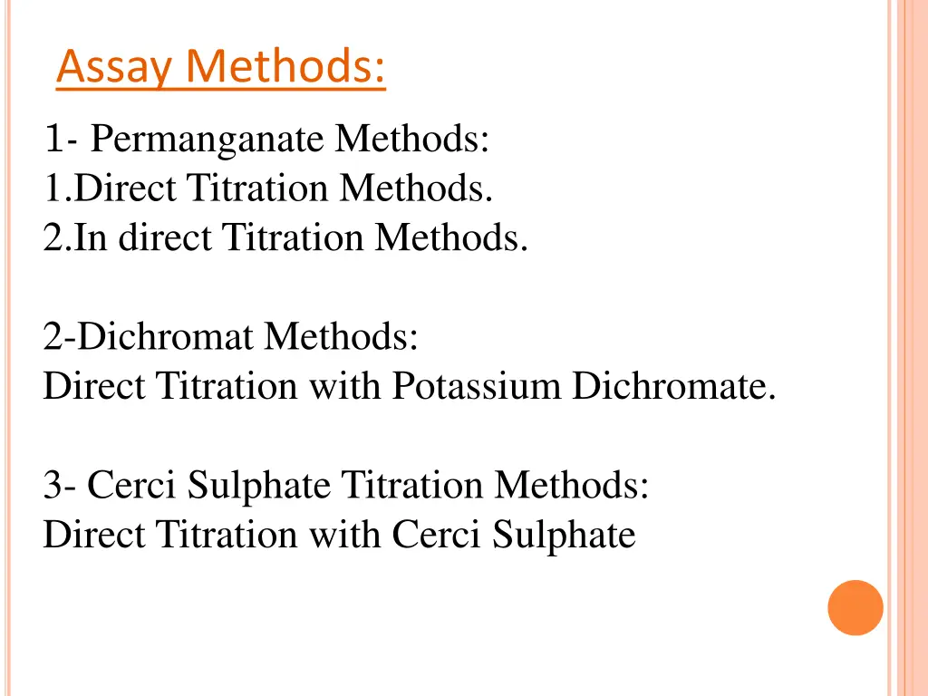assay methods 1 permanganate methods 1 direct