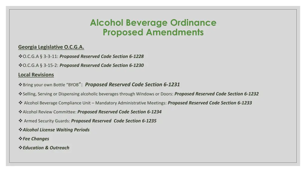 alcohol beverage ordinance proposed amendments 1