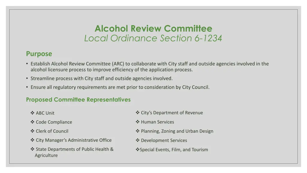 alcohol review committee local ordinance section