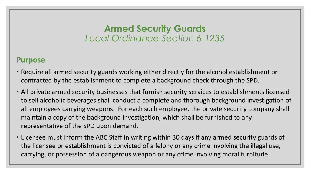 armed security guards local ordinance section