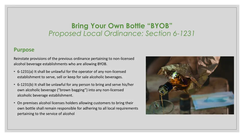 bring your own bottle byob proposed local