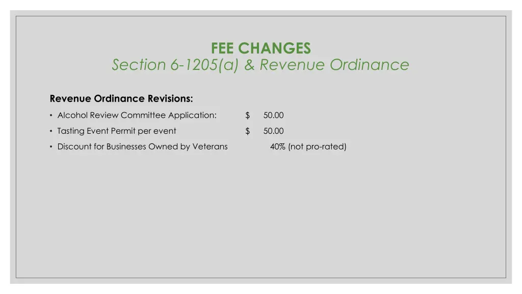 fee changes