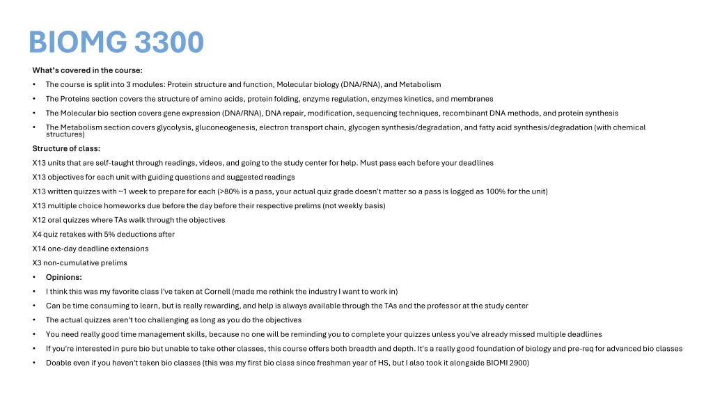 biomg 3300 what s covered in the course what