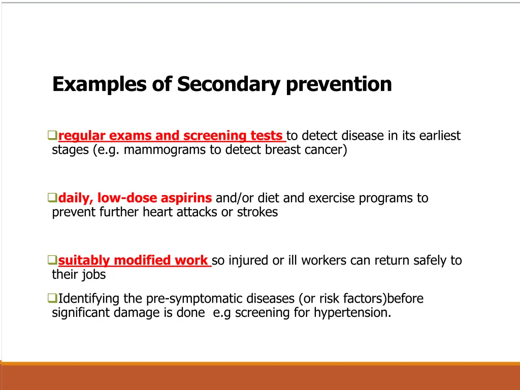 examples of secondary prevention