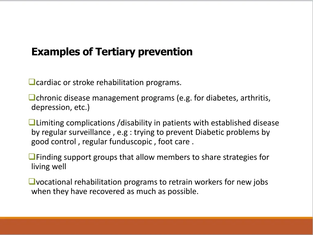 examples of tertiary prevention