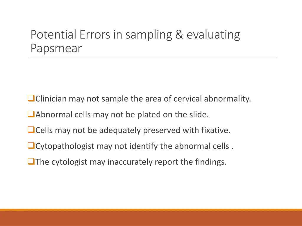 potential errors in sampling evaluating papsmear