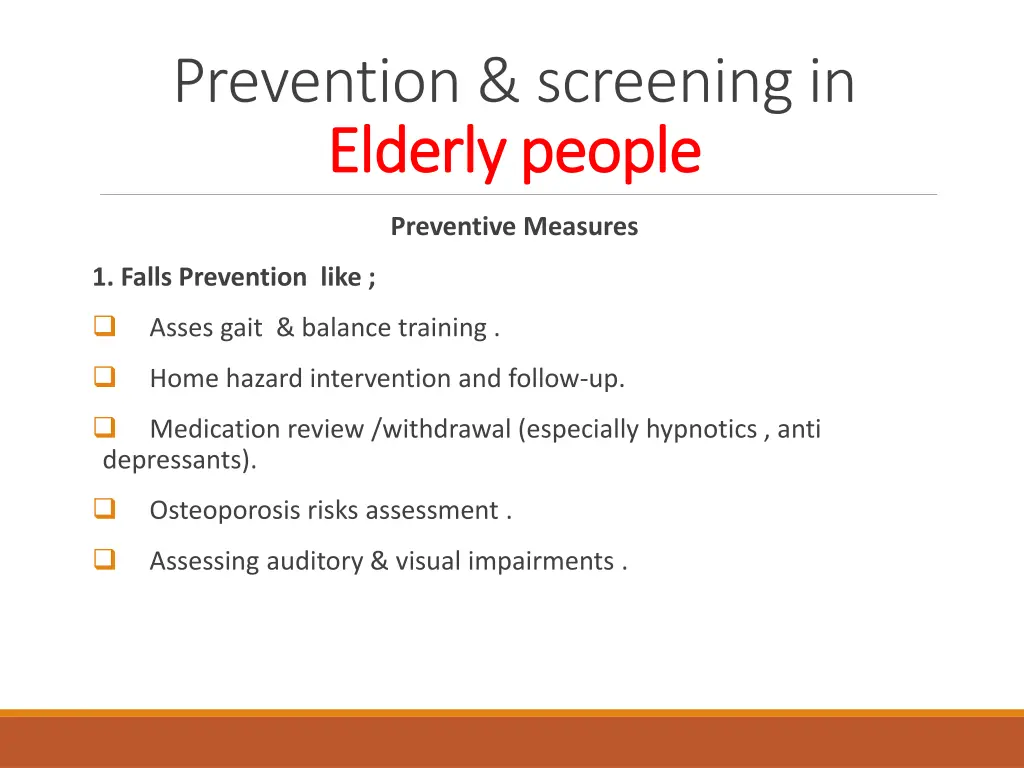 prevention screening in elderly people elderly