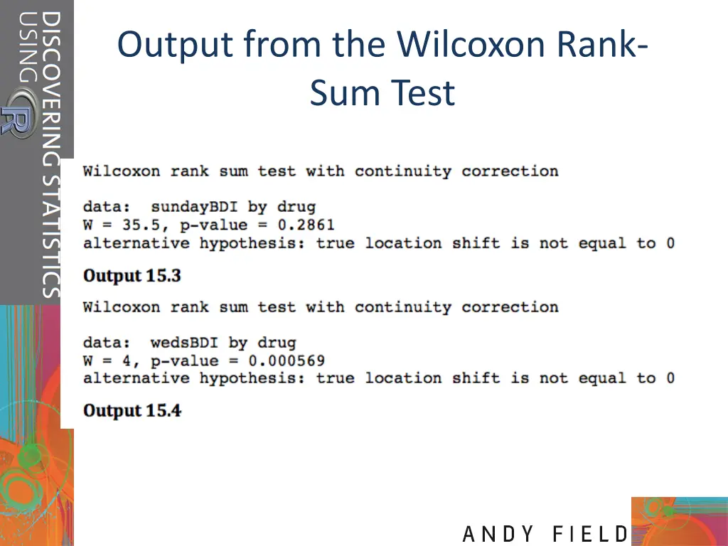 output from the wilcoxon rank sum test