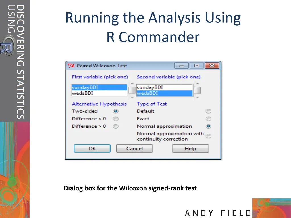 running the analysis using r commander 2