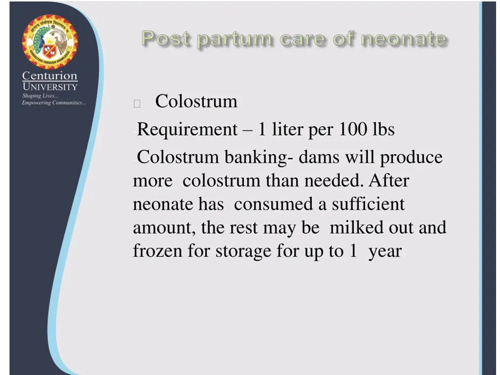 colostrum requirement 1 liter