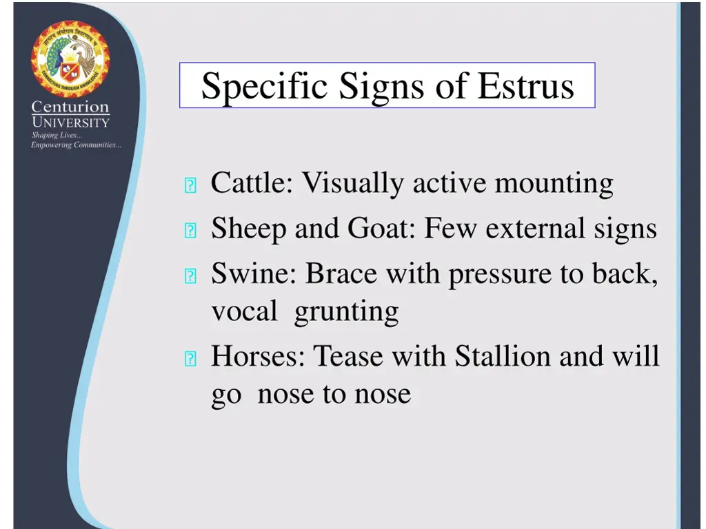 specific signs of estrus