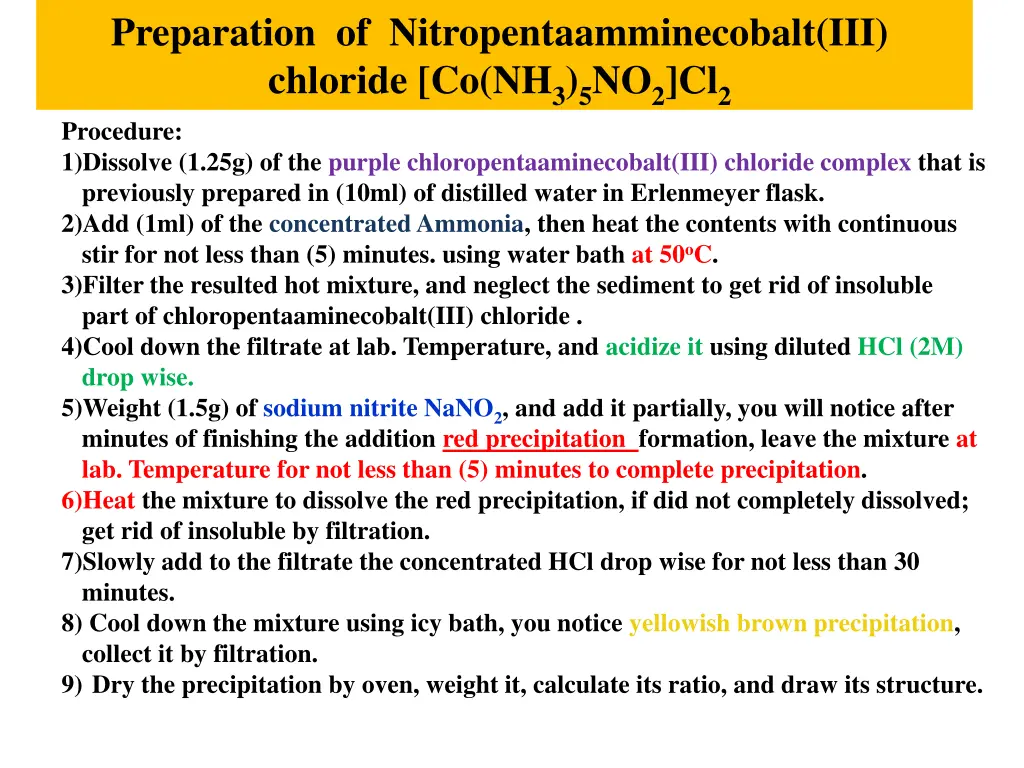 preparation of nitropentaamminecobalt