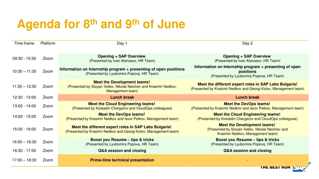 agenda for 8 th and 9 th of june
