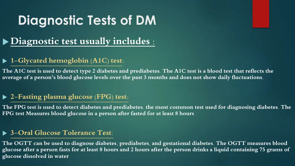 diagnostic tests of dm