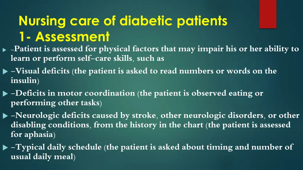 nursing care of diabetic patients 1 assessment