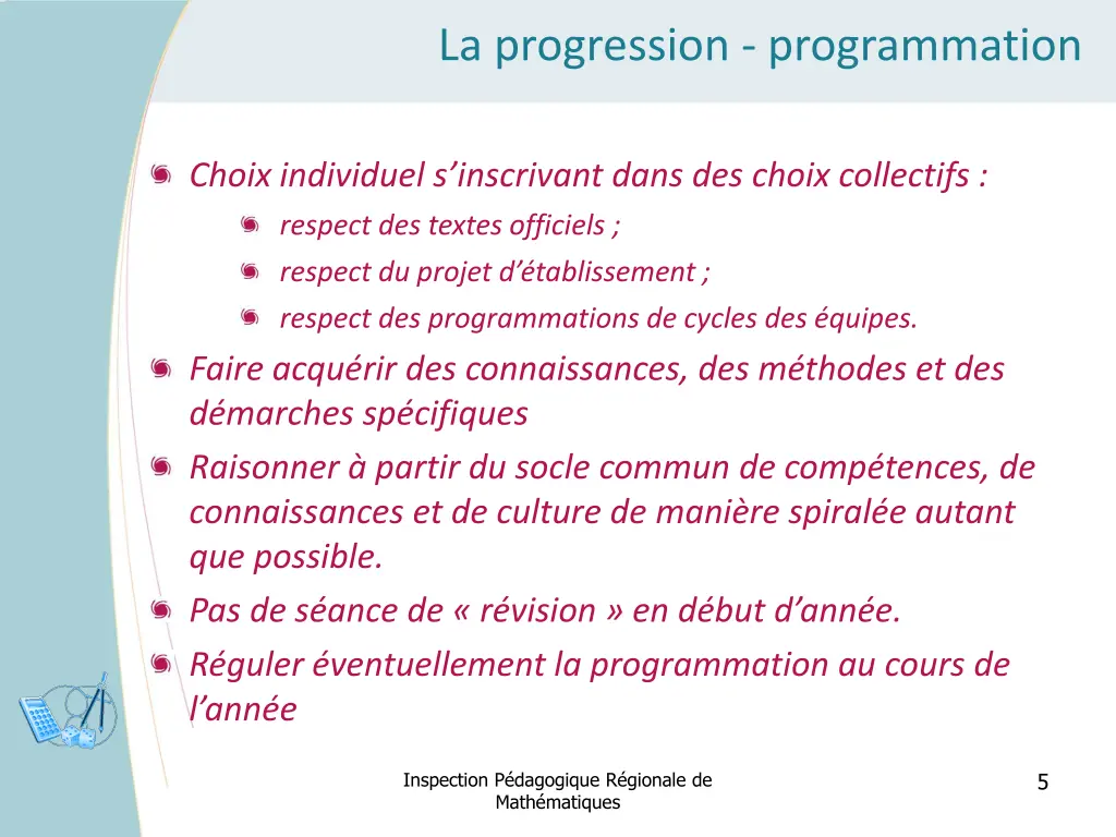 la progression programmation