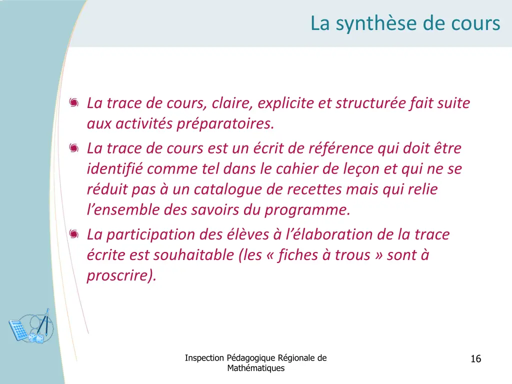 la synth se de cours