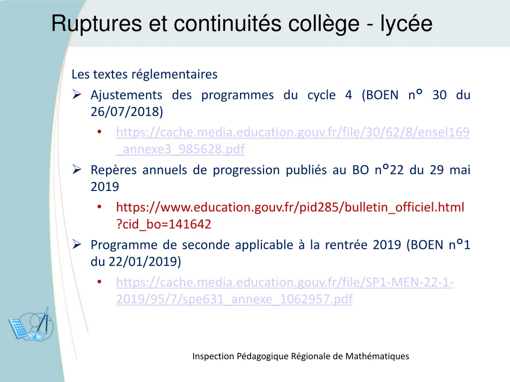 ruptures et continuit s coll ge lyc e
