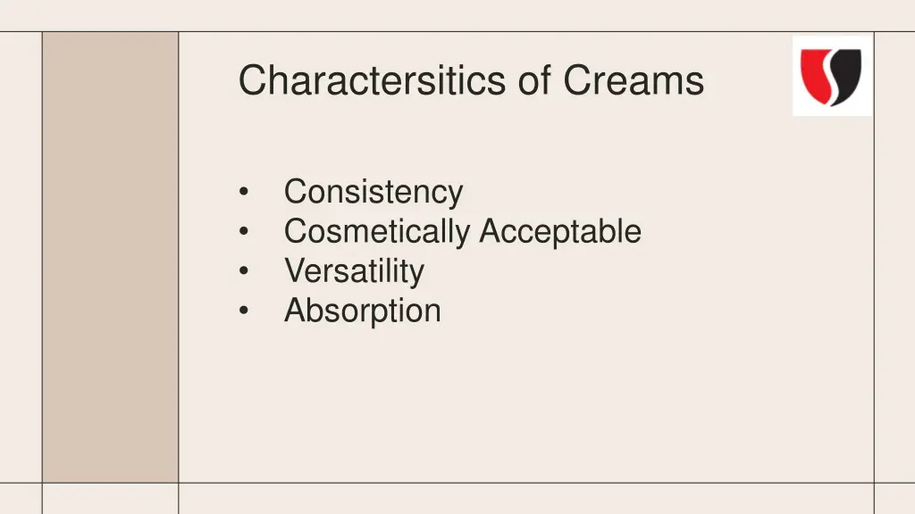 charactersitics of creams