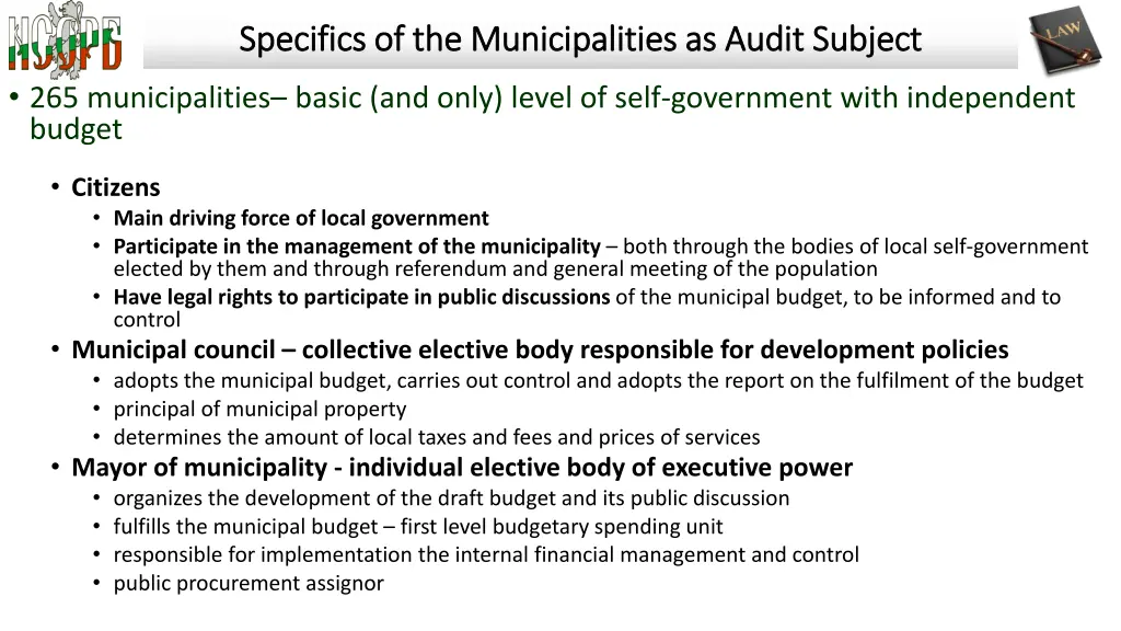 specifics of the municipalities as audit subject