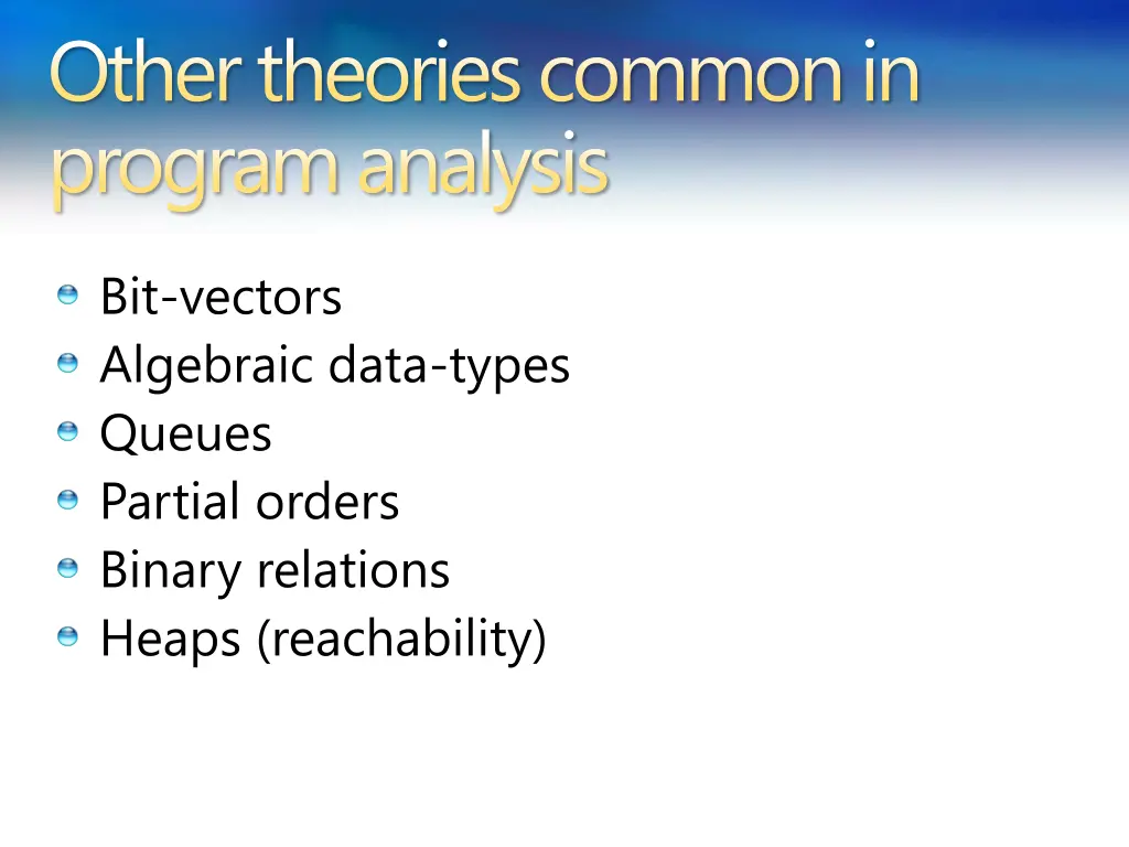 other theories common in program analysis