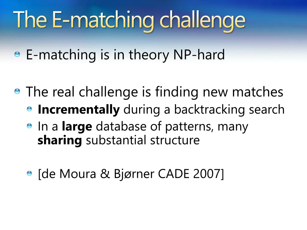 the e matching challenge